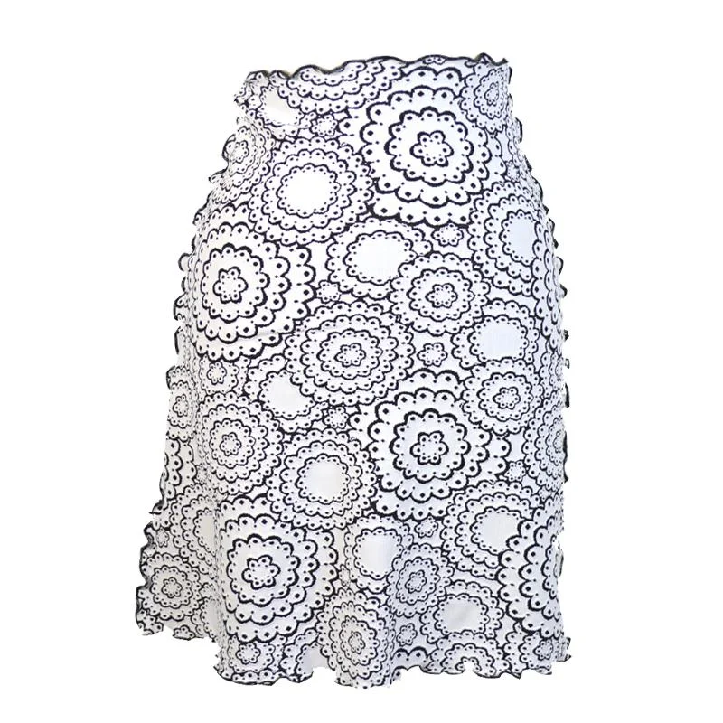 women's floral skirtsWhite Doily Jacquard Knit Bias Skirt