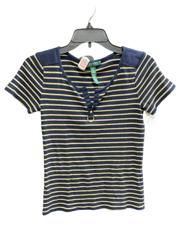 women's T-shirts with high-low hemlinesBlue & Gold Top Short Sleeve Lauren By Ralph Lauren, Size Xs