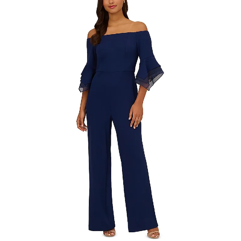 women's glam jumpsuitsAdrianna Papell Womens Crepe Off-The-Shoulder Jumpsuit