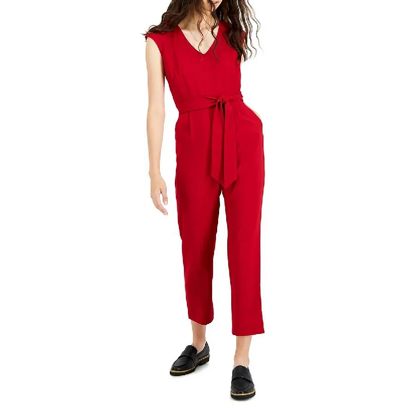 women's jumpsuits for wrinkle-resistant materialsBar III Womens V-Neck Cropped Jumpsuit