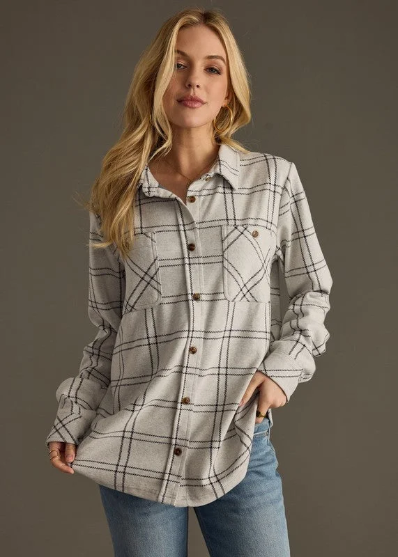 women's tops for minimalist aestheticsLight Gray & Black Find Your Fire Super Soft Flannel