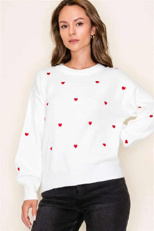 women's tops for bridal showers and baby showersWhite Embroidered Heart Sweater