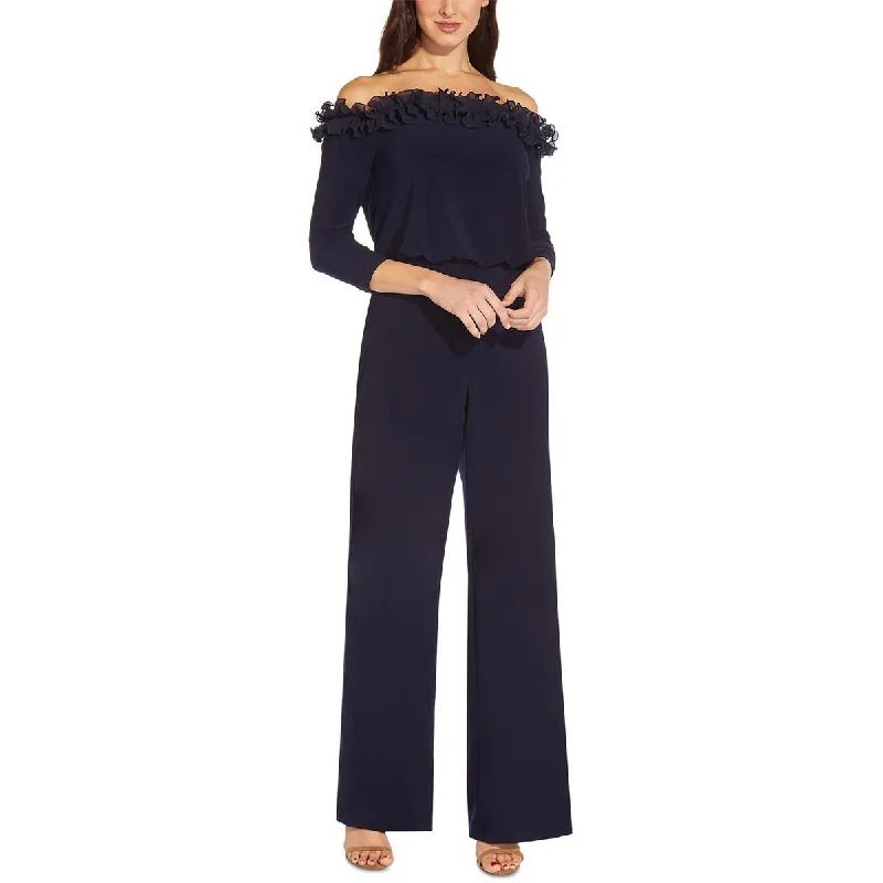 women's jumpsuits with rufflesAdrianna Papell Womens Ruffled Off The Shoulder Jumpsuit