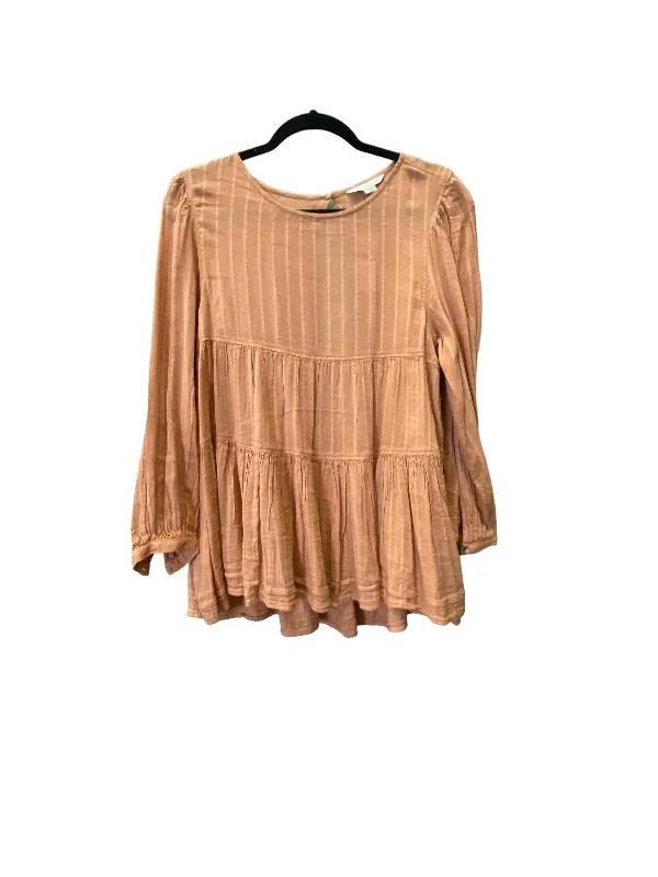 women's long sleeve tops with bohemian vibesTop Long Sleeve By American Eagle In Orange, Size: Xs