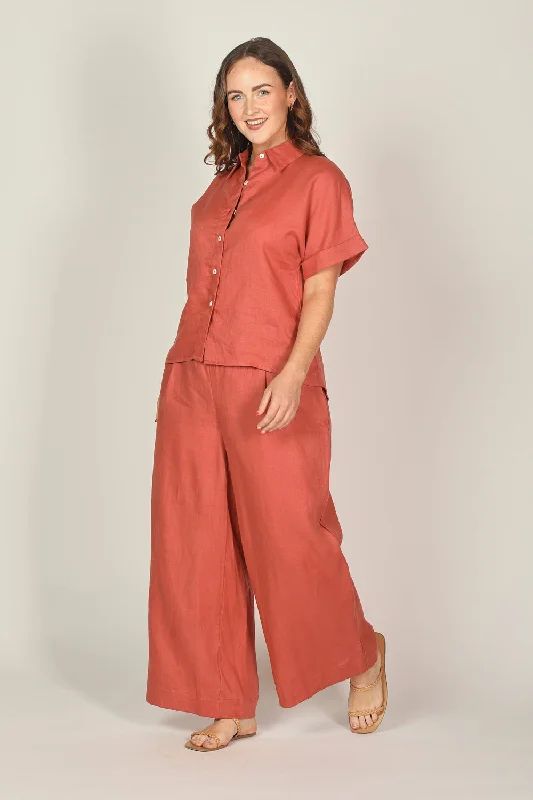 women's everyday casual skirtsLiliana Linen Wide Leg Pant in Desert Rose