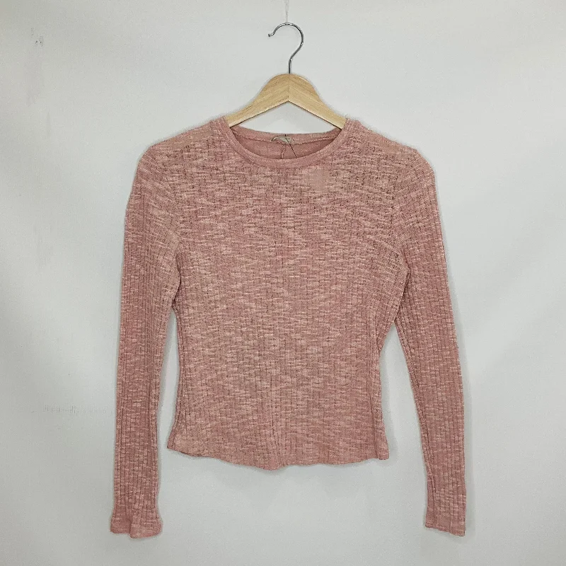 women's long sleeve tops with round necksTop Long Sleeve Basic By Free People In Pink, Size: S