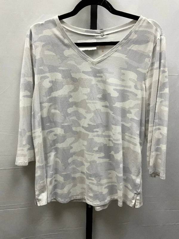 women's long sleeve tops for evening eventsTop Long Sleeve By Belle By Kim Gravel In Camouflage Print, Size: L