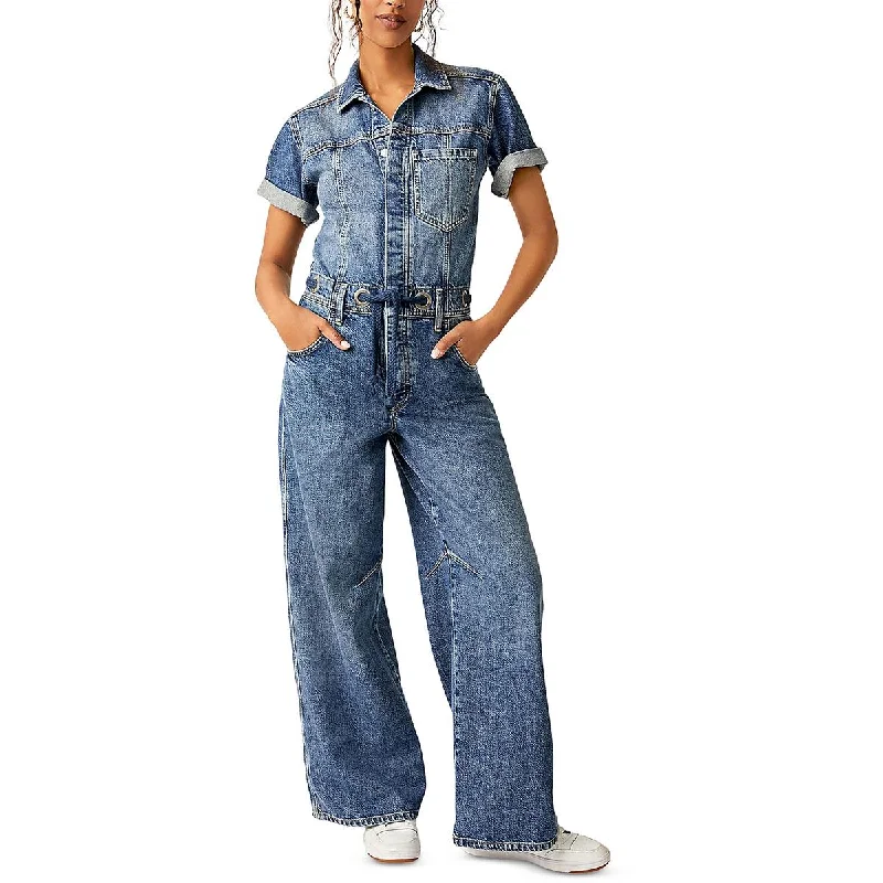 women's jumpsuits made of chiffonWe The Free Womens Edison Denim Wide Leg Jumpsuit