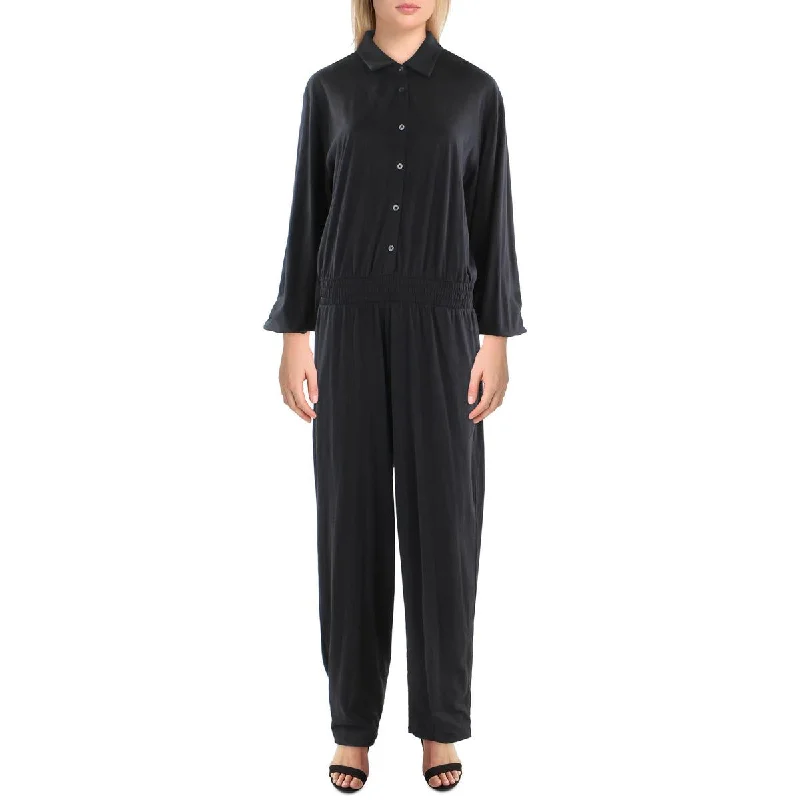 women's loose-fit jumpsuitsATM Womens Cotton Collared Jumpsuit