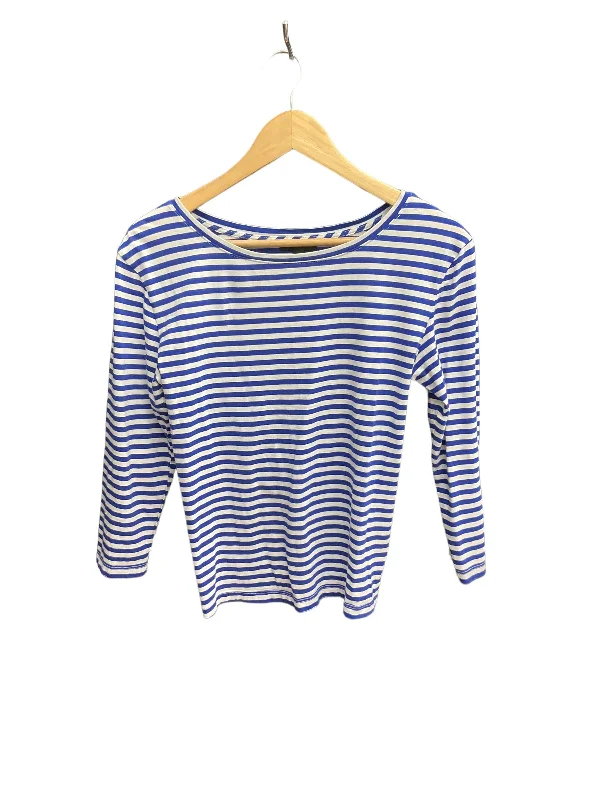 women's long sleeve tops with hidden buttonsTop Long Sleeve By J. Crew In Blue & White, Size: M