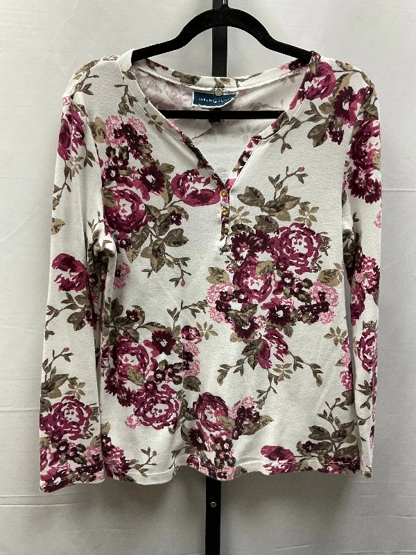 women's long sleeve tops with retro patternsTop Long Sleeve By Karen Scott In Floral Print, Size: M