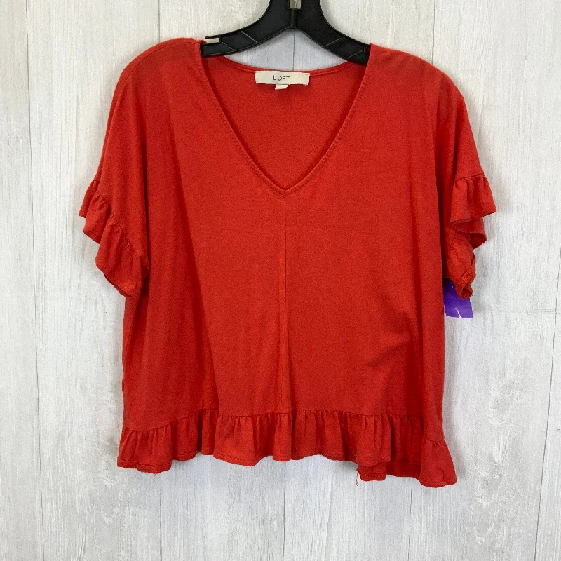 elegant women's T-shirtsOrange Top Short Sleeve Basic Loft, Size M