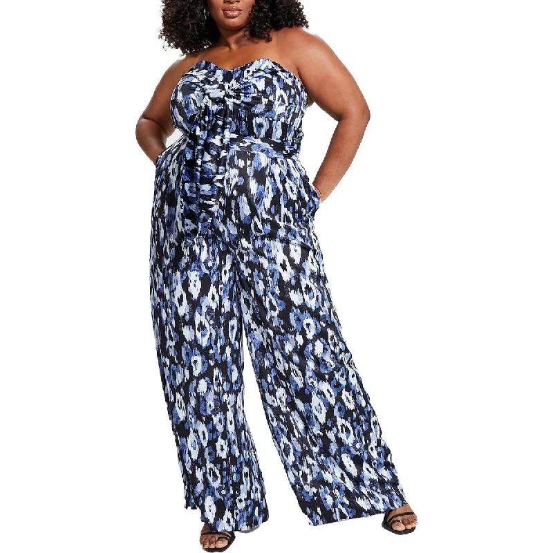 women's jumpsuits for date nightsNina Parker Womens Plus Printed Strapless Jumpsuit