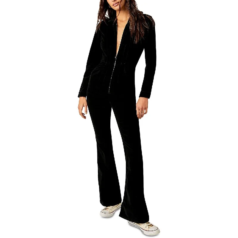 women's jumpsuits for pear-shaped bodiesFree People Womens Jayde Corduroy Flare Jumpsuit