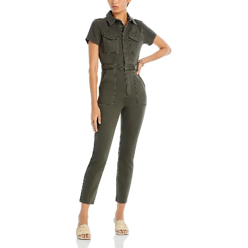 women's jumpsuits with off-the-shoulder sleevesGood American Womens Collared Flap Pockets Jumpsuit