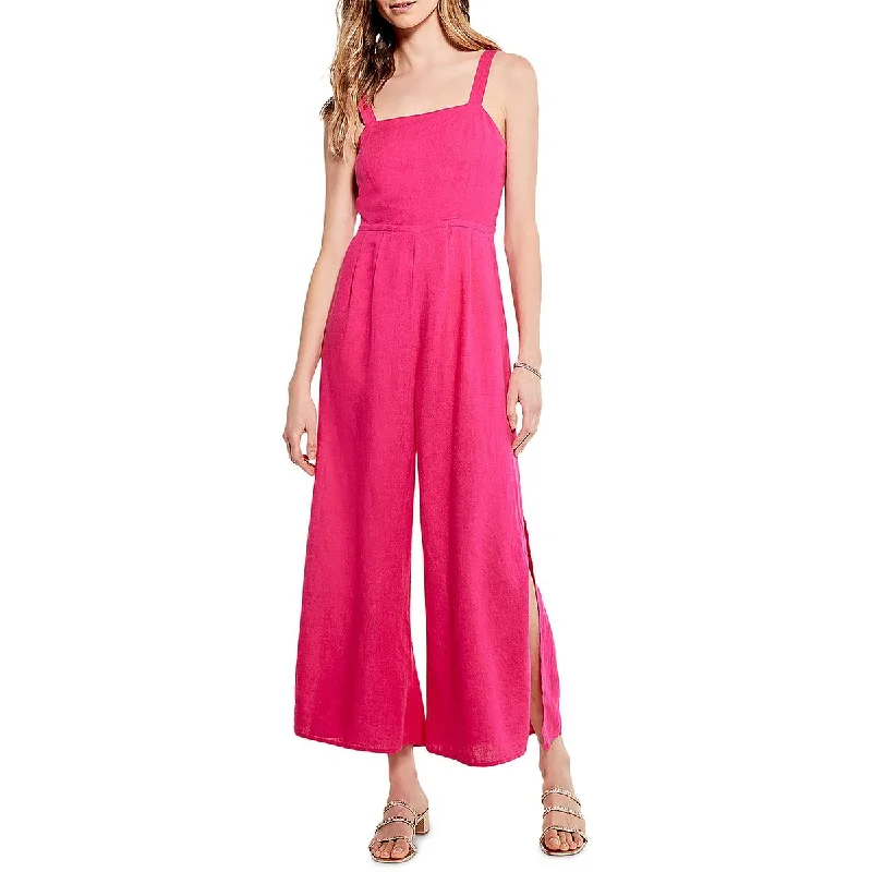 women's jumpsuits for tall womenNic + Zoe Womens Rumba Park Linen Blend Smocked Jumpsuit