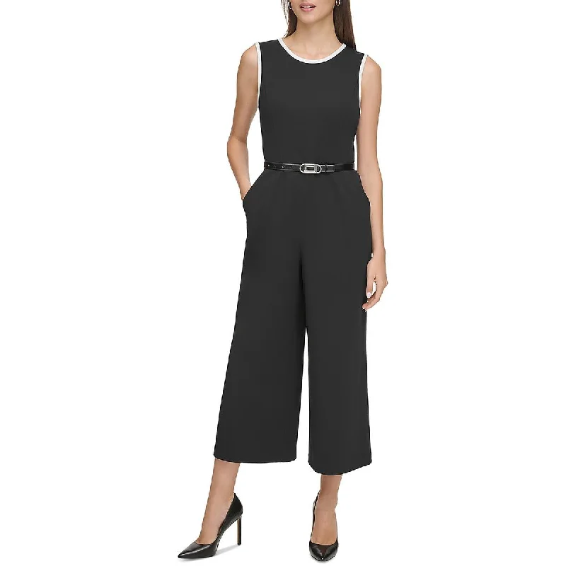 women's jumpsuits with long sleevesKarl Lagerfeld Paris Womens Textured Cropped Jumpsuit