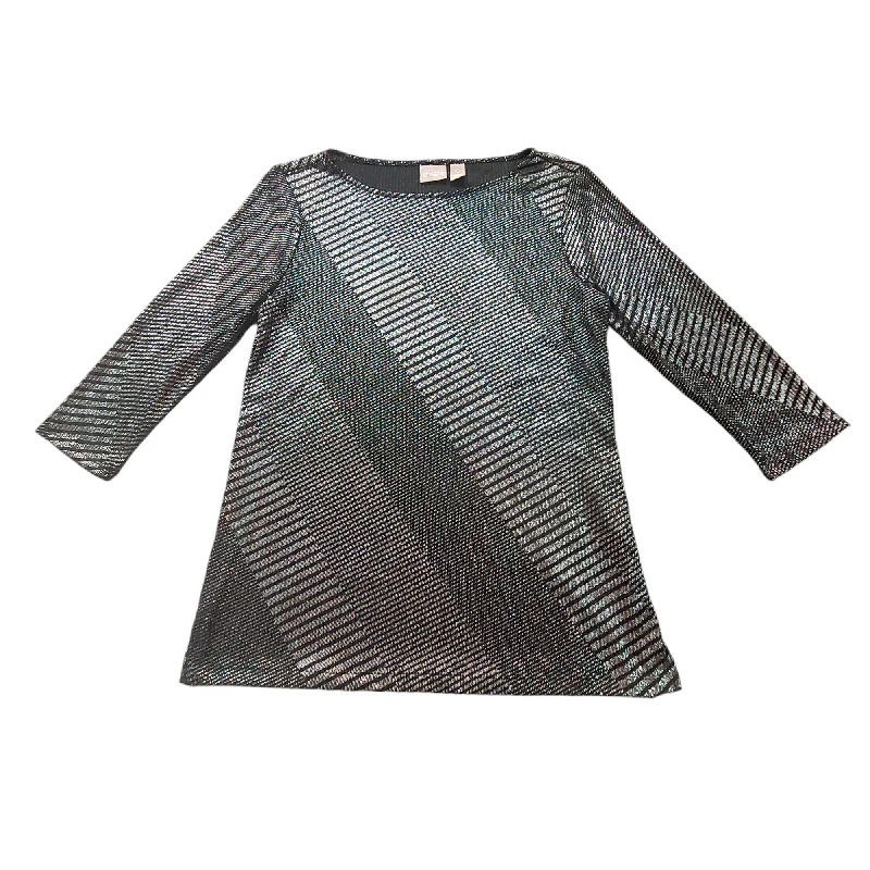 cozy and stylish women's long sleeve topsTop Long Sleeve By Chicos In Black & Silver, Size: 0