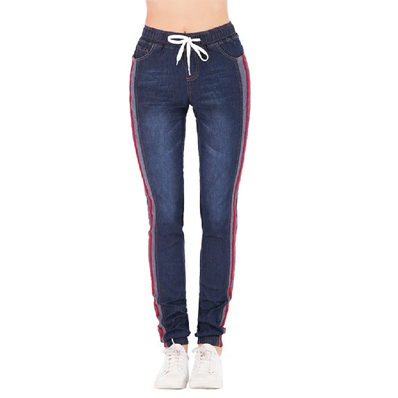 women's denim jeans for summerAutumn And Winter Women New Large Size Elastic Loose Casual Drawstring Nine Points Denim Pants Straight Thin Leggings #Zer