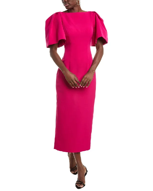 women's maternity dressesRene Ruiz Puff Sleeve Crepe Midi Dress