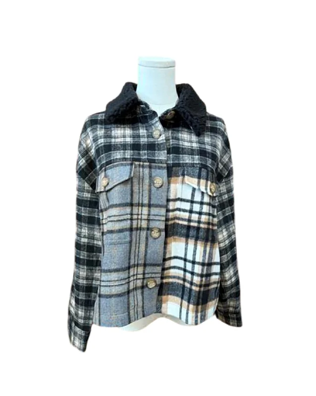 women's coats for travelPatch Plaid Jacket In Black