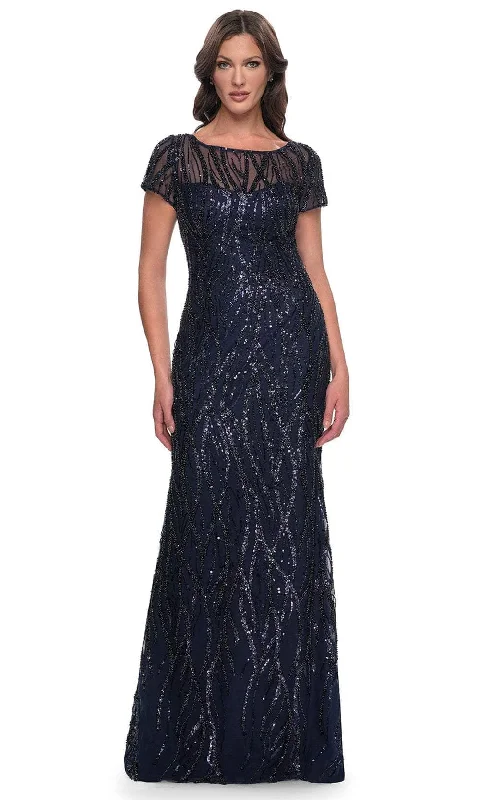 women's stretch dressesLa Femme 31005 - Illusion Neck Sequin Embellished Evening Dress