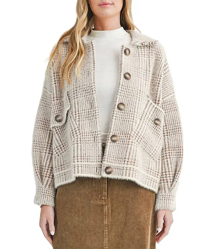 women's coats with thigh-high slitsLayla Plaid Jacket In Ivory/brown