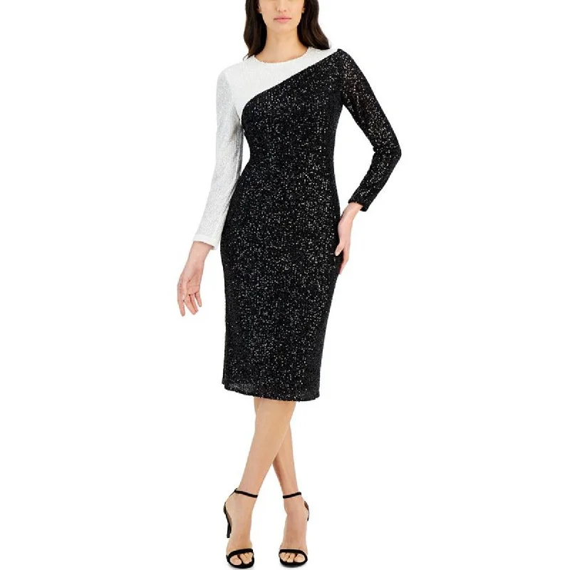 women's short-sleeved dressesWomens Below Knee Sequined Midi Dress