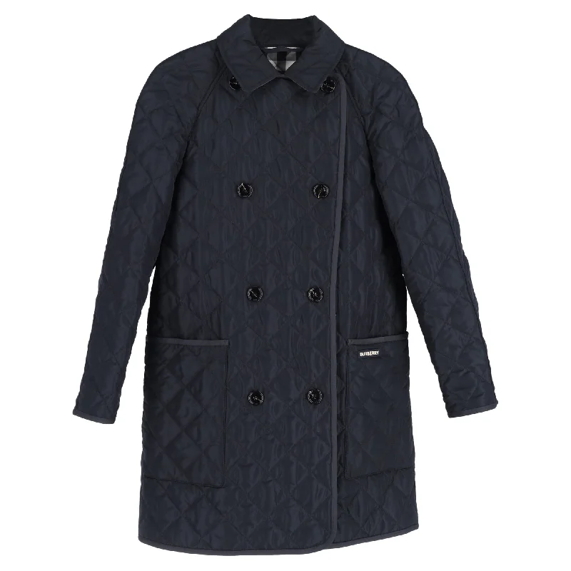 women's coats for countryside strollsBurberry Quilted Double-Breasted Down Coat in Navy Blue Polyester