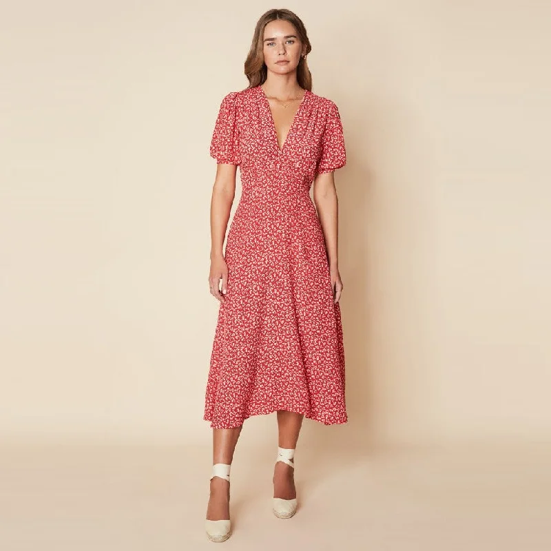 women's work dressesSonja Midi Dress (Maddy Floral Vintage Red)