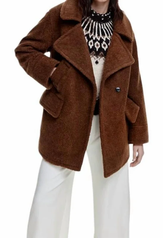 women's coats with button-down frontsTeddy Car Coat In Chestnut