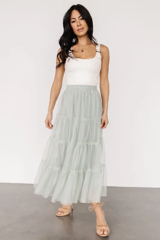 women's polyester tiered skirts for partiesGalena Tulle Skirt | Light Sage