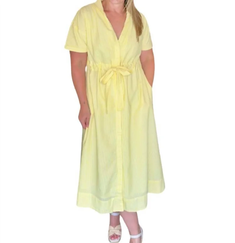 women's vintage dressesBria Midi Dress In Yellow Seersucker