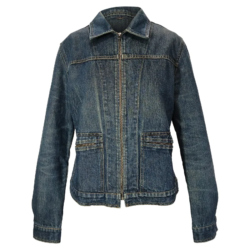 women's coats with beadwork accentsFendi Vintage Zipped Jacket in Blue Cotton Denim