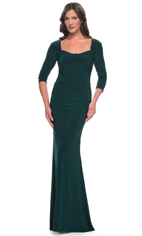 women's sustainable dressesLa Femme 30883 - Quarter Sleeve Jersey Evening Dress