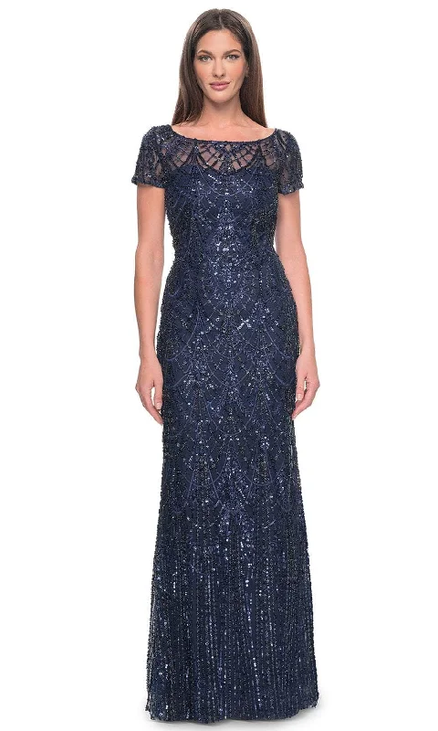 women's plus-size dressesLa Femme 31709 - Bateau Neck Beaded Evening Dress