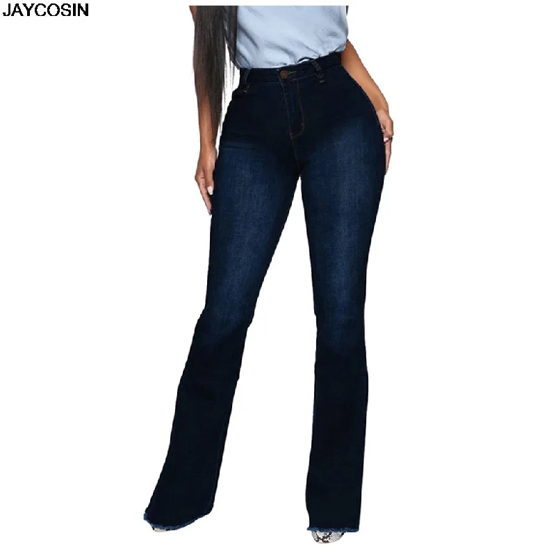 women's high-waisted denim jeansJAYCOSIN jeans Women's Winter High Waist Jeans Elastic Waist Pockets Solid Color Jean 2020 new hot sale spodnie jeansowe damskie