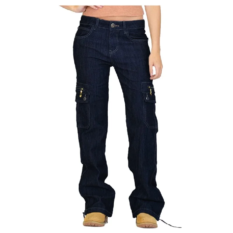 women's bootcut denim jeansJeans Woman Plus Size Denim Pants Destoryed Flare Jeans Button Wide Leg Denim Cargo Pants Combat Jeans Dropshipping Trousers#N