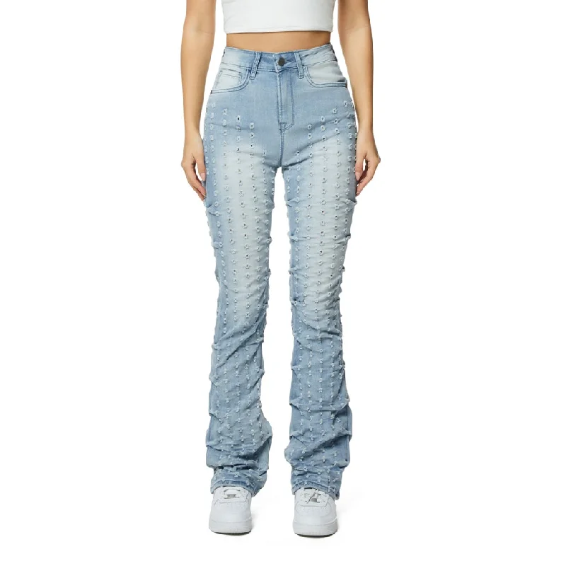 women's denim jeans with patchesHigh Rise Bootcut Punched Jeans - Sky Blue