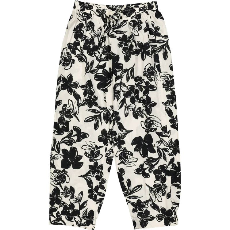 women's denim jeans with animal printsWoven Black And White Floral Pants