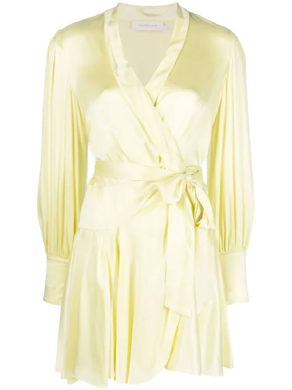 women's limited-edition dressesSilk Wrap Mini Dress In Lemon