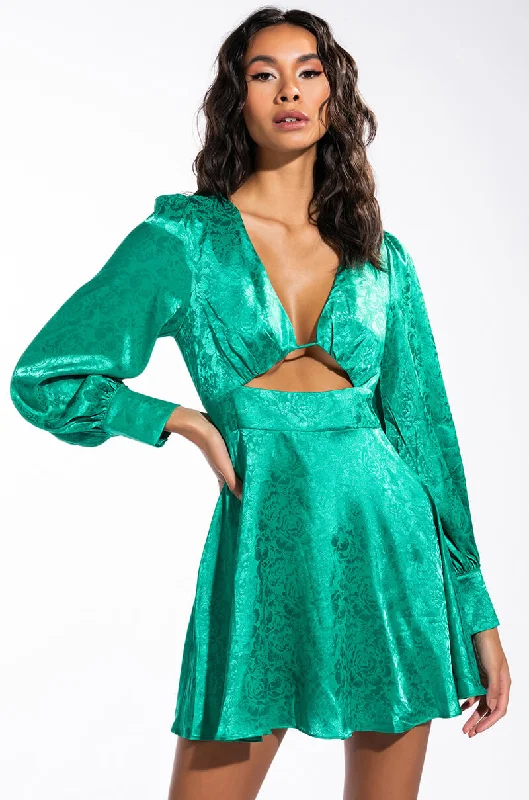 women's hourglass figure dressesOCEAN DRIVE LONG SLEEVE CUTOUT SATIN MINI DRESS