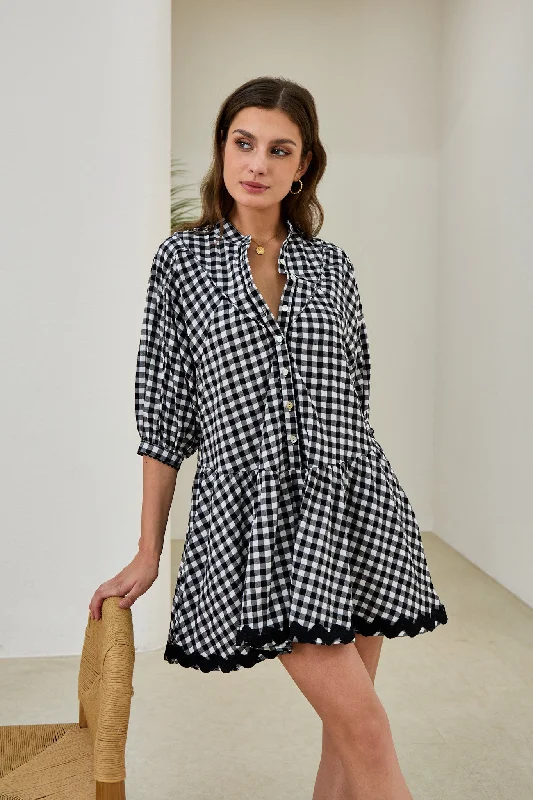 women's work dressesNoralee Black Gingham Ric Rac Mini Dress