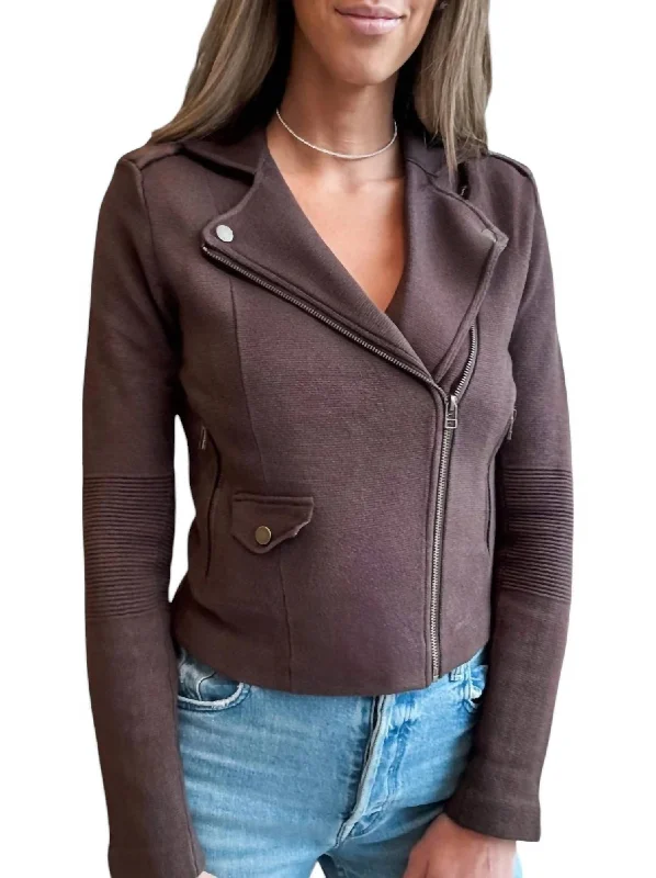 women's coats for apple-shaped bodiesCotton Blend Motto Jacket In Chocolate