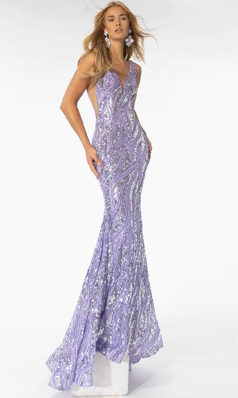 women's stretch dressesAva Presley 39201 - Sequin Open Back Evening Gown