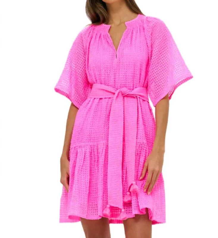 women's wrinkle-resistant dressesRaglan Belted Mini Dress In Delray Pink