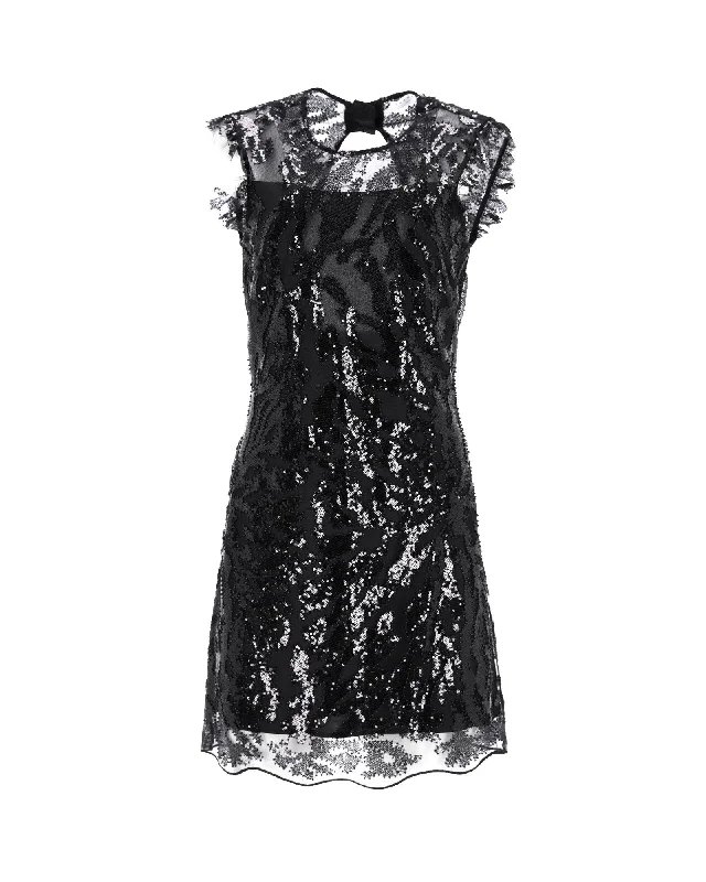 women's bespoke dressesSandro Embellished Sequin Mini Dress in Black Polyester