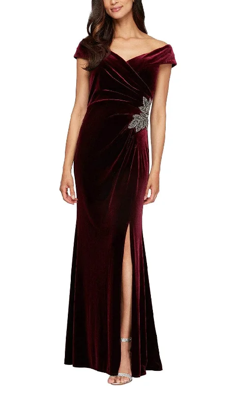 women's sustainable dressesAlex Evenings 81917705 - Off Shoulder Velvet Evening Dress