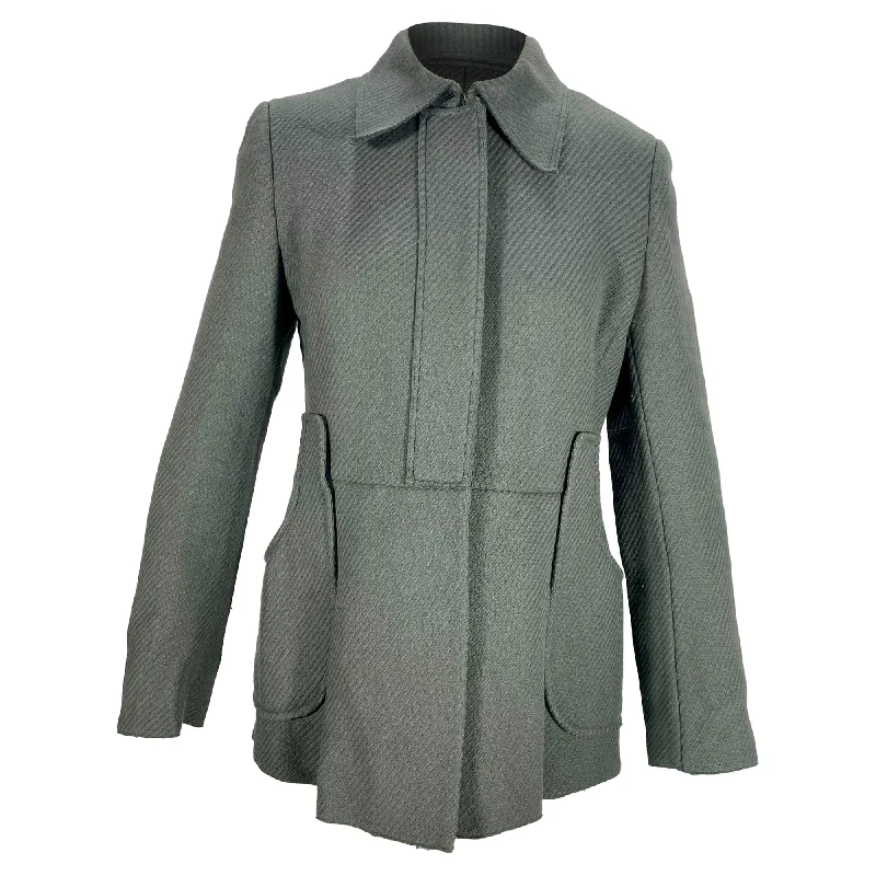 women's coats for cocktail partiesPrada Herringbone Single-Breasted Peacoat in Grey Wool