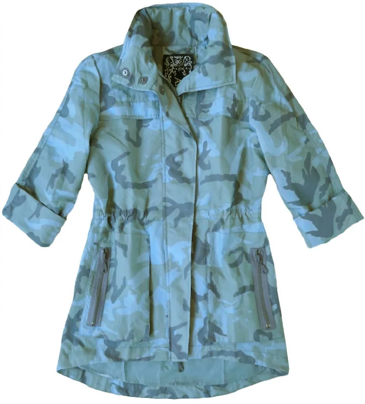 cozy women's coatsModern Anorak Camo Print In Blue Multi